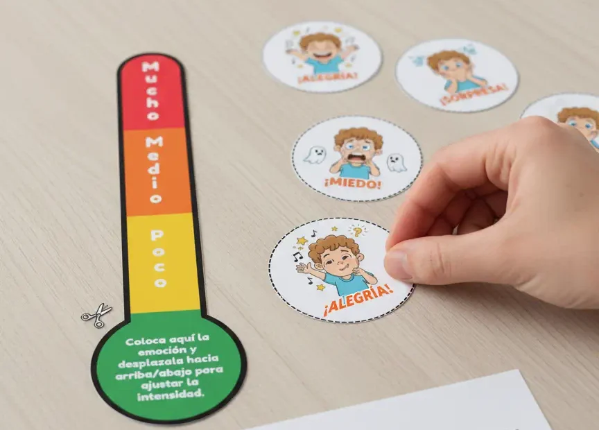 niño jugando con el termómetro emocional